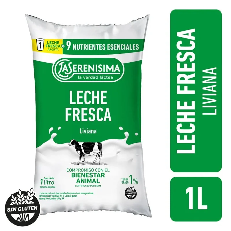 SERENISIMA LECHE FRESCA SACHET 1L 1%_